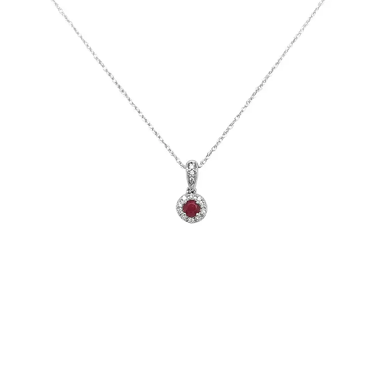 Mặt dây chuyền Ruby đính kim cương trắng vàng