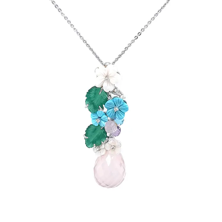 Mặt dây chuyền vàng kết hợp đá bán quý và kim cương