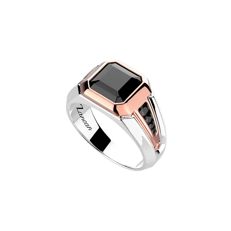 Nhẫn nam vàng Zancan đính kim cương đen