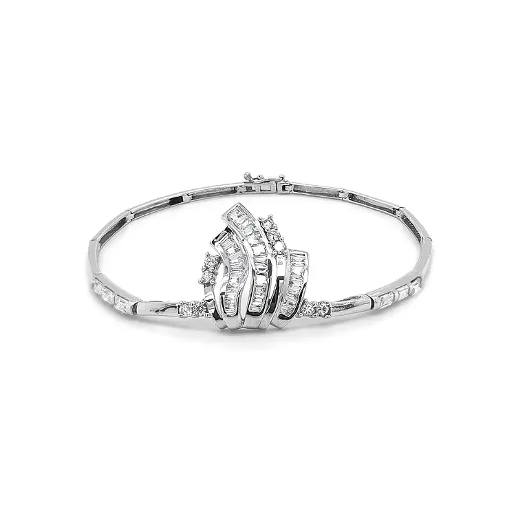 Vòng tay nữ với đá zircon trắng và vàng trắng