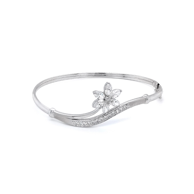 Vòng tay cố định với đá zircon trắng vàng