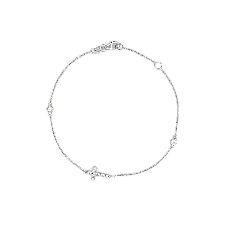 Vòng tay đính đá zircon với thánh giá bằng vàng trắng