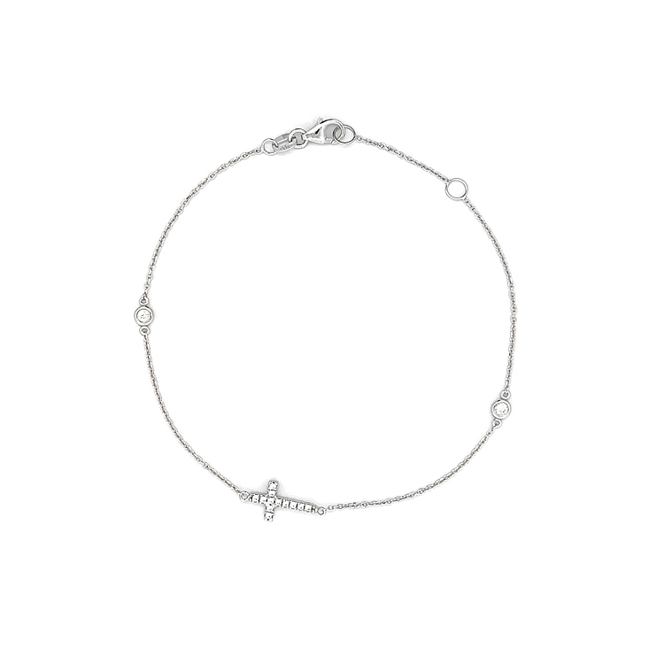 Vòng tay đính đá zircon với thánh giá bằng vàng trắng