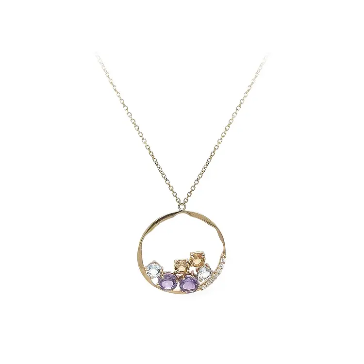 Vòng cổ bằng vàng đính đá màu