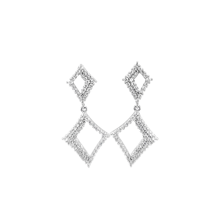 Vòng tai đeo dài bằng vàng trắng đính đá zircon