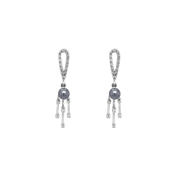 Vòng tai ngọc trai vàng đính đá zircon