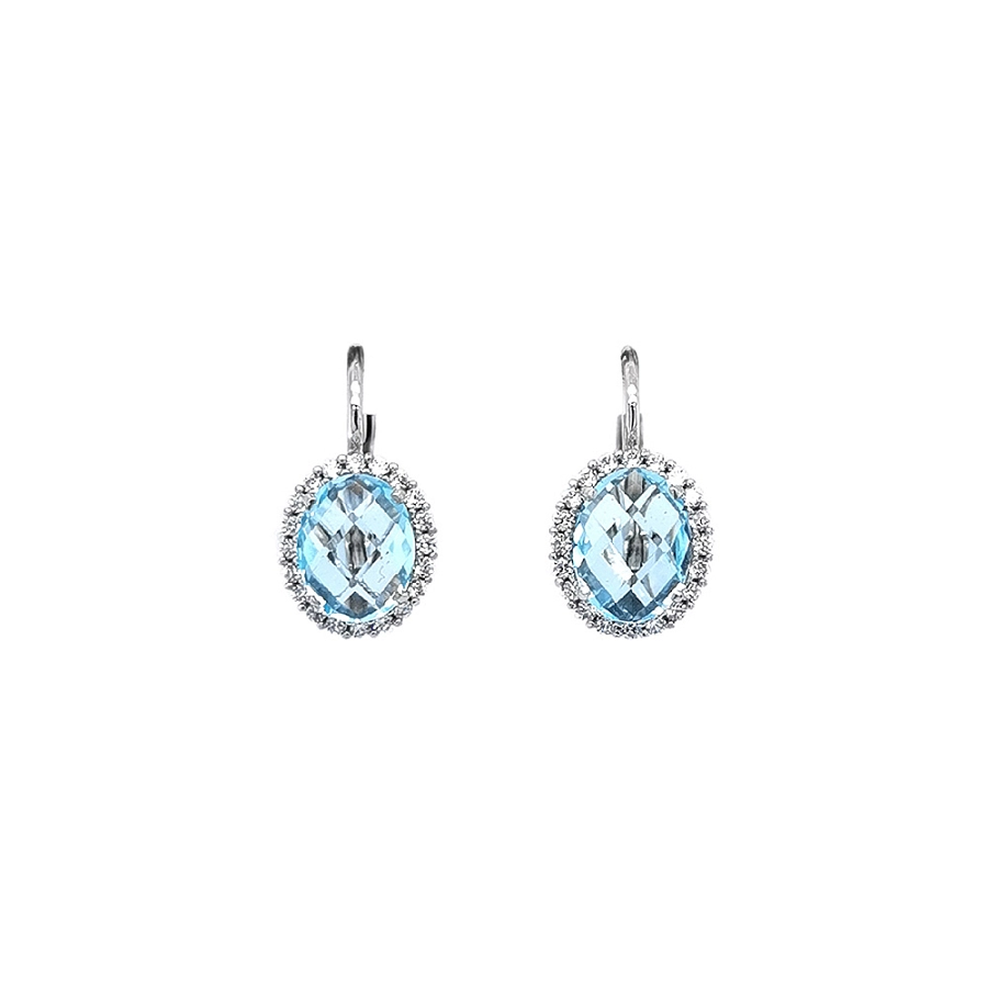 Vòng tai đeo tai treo trang trí bằng đá topaz xanh trên vàng trắng sang trọng