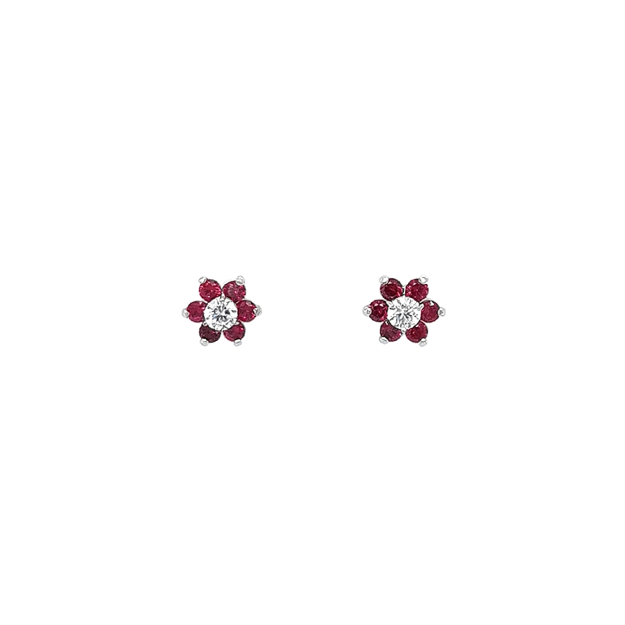Vòng tai hoa sang trọng đính ruby và đá quý trong suốt