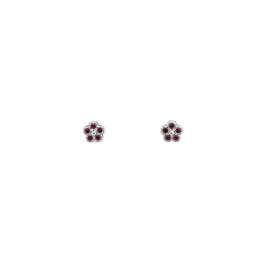 Vòng tai hình hoa bằng vàng trắng đính ruby