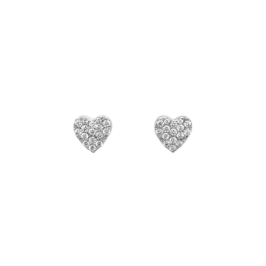 Bông tai hình trái tim bằng vàng trắng, trang trí bằng đá zircon lấp lánh