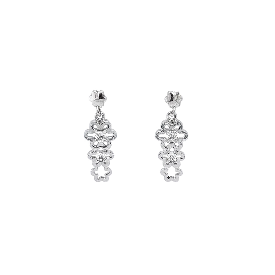 Vòng tai vàng trắng với hoa văn hoa và đá zircon