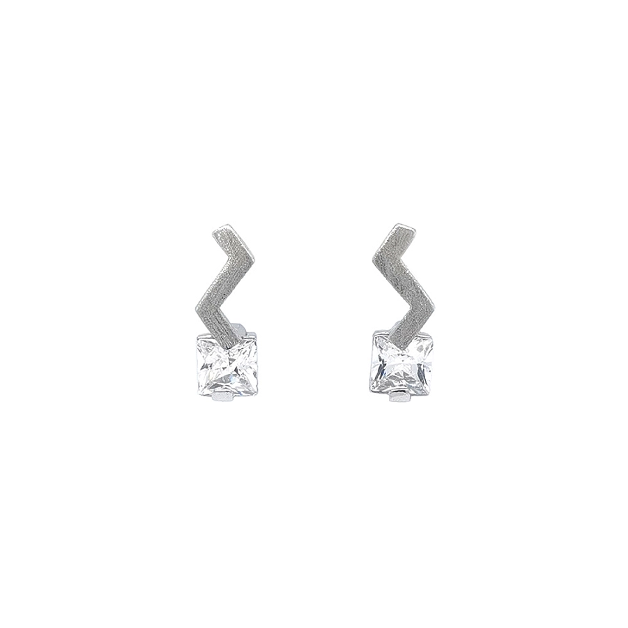 Vòng tai vàng trắng hiện đại với đá zircon độc đáo