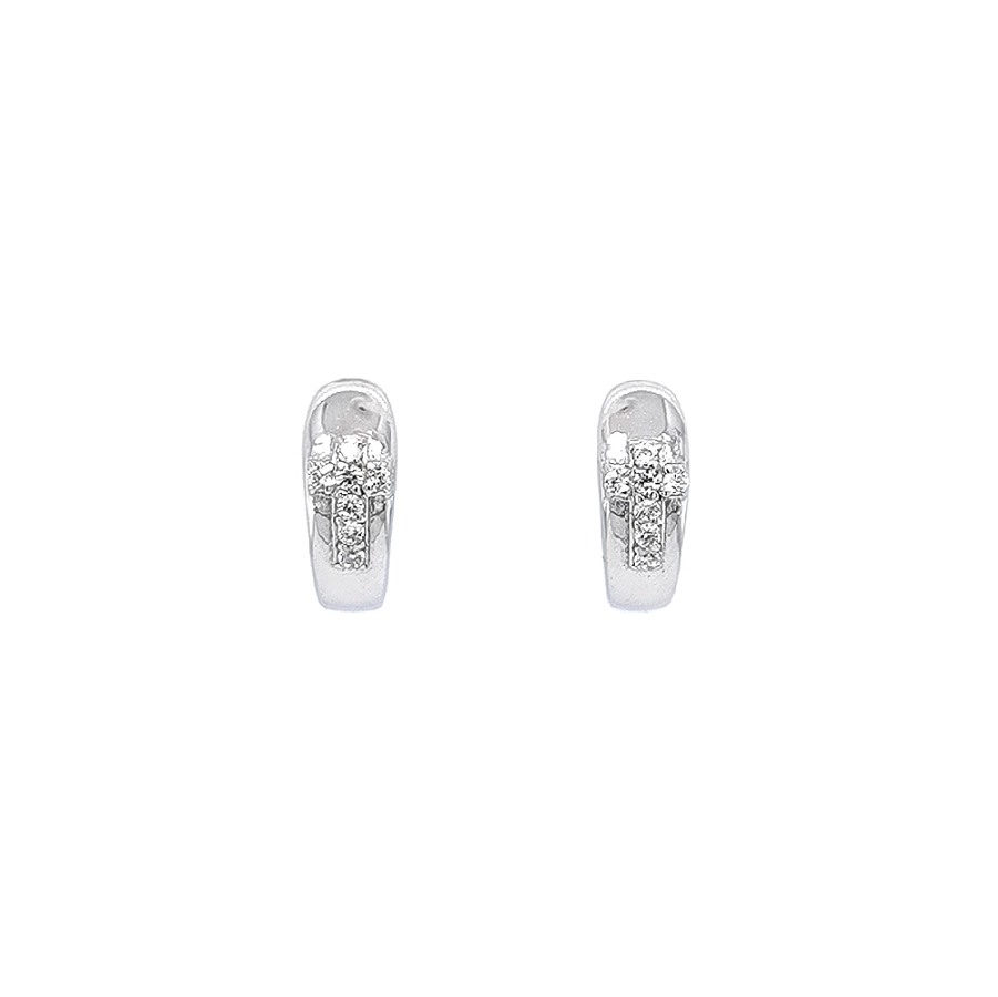 Vòng tai tròn hình thập tự với đá zircon trắng và vàng trắng