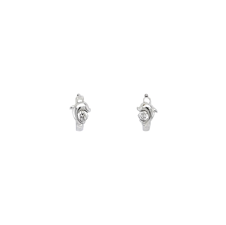 Vòng tai tròn với hình cá heo và đá zircon trắng vàng