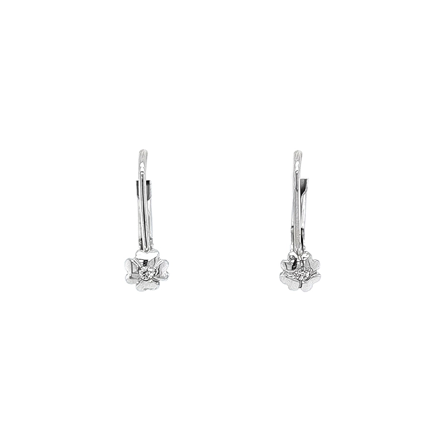 Bông tai hình lá bốn cánh với đá zircon trắng và vàng trắng