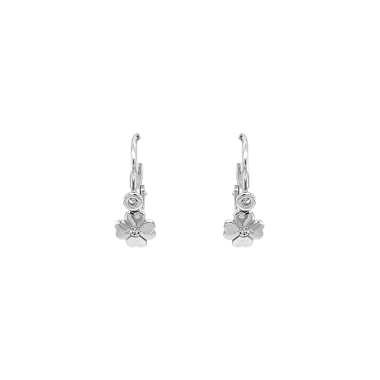 Vòng tai hình lá cỏ ba lá cho trẻ em bằng vàng với đá zircon