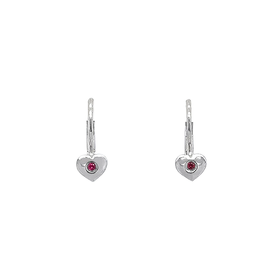Vòng tai hình trái tim đính ruby trên vàng trắng
