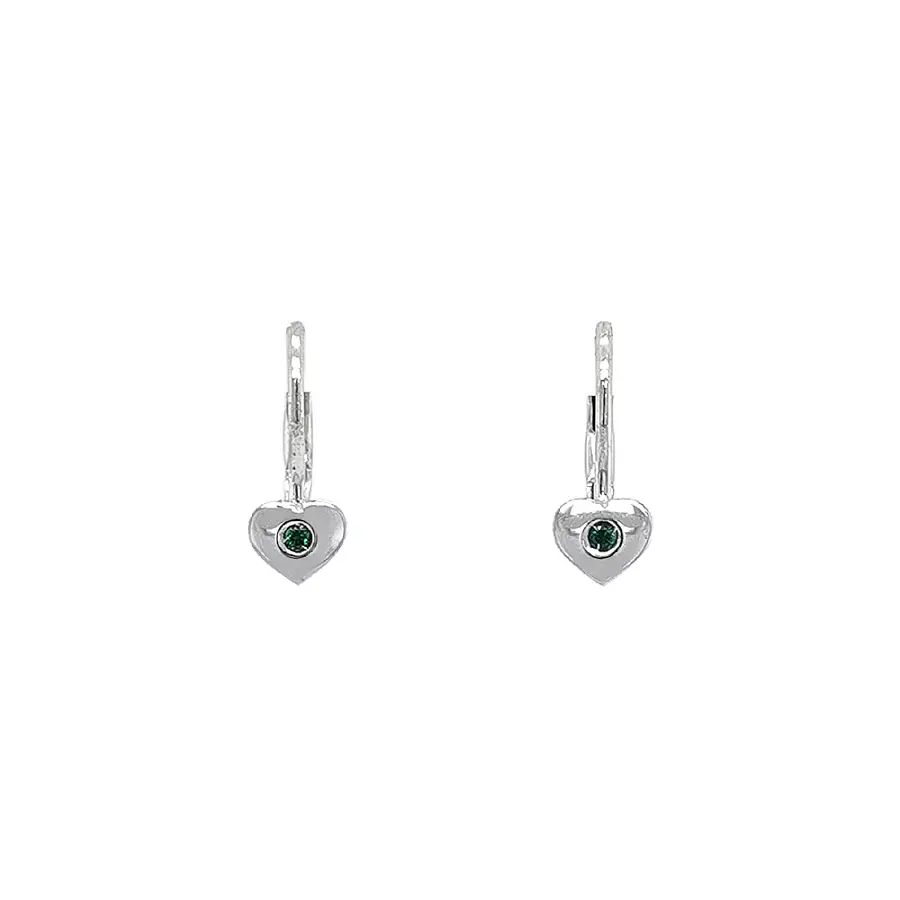 Bông tai hình trái tim đính ngọc lục bảo trên vàng trắng