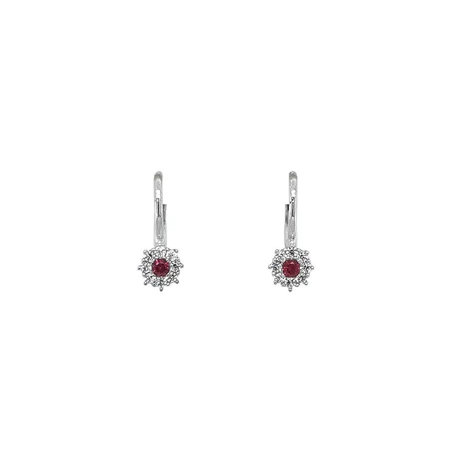 Vòng tai vàng trắng đính ruby và zircon cao cấp