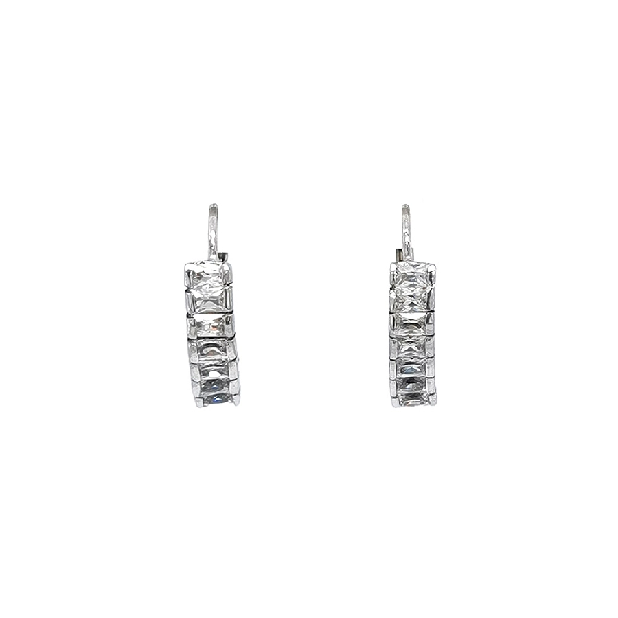 Hoa tai vàng trắng thanh lịch gắn zircon cắt baguette