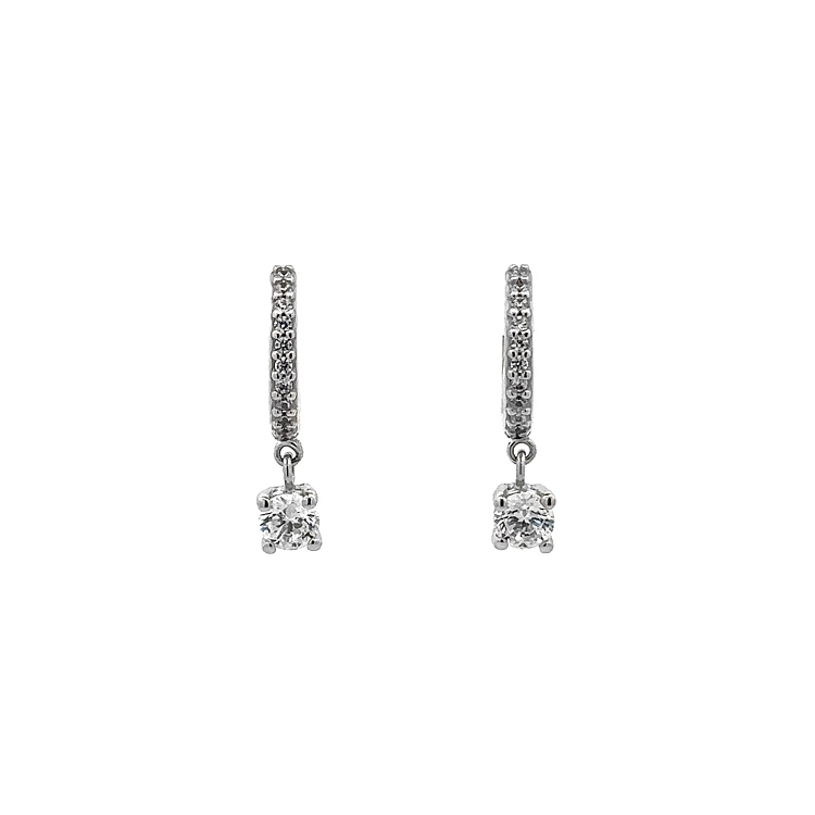 Vòng tai dạng chuỗi với đá zircon trắng và vàng trắng