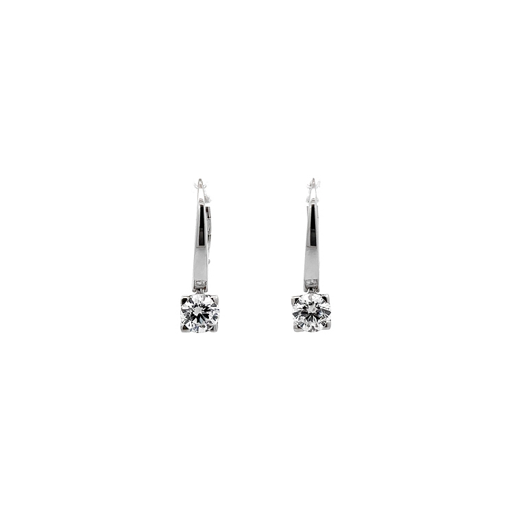 Vòng tai đeo dài bằng vàng trắng với đá zircon lấp lánh