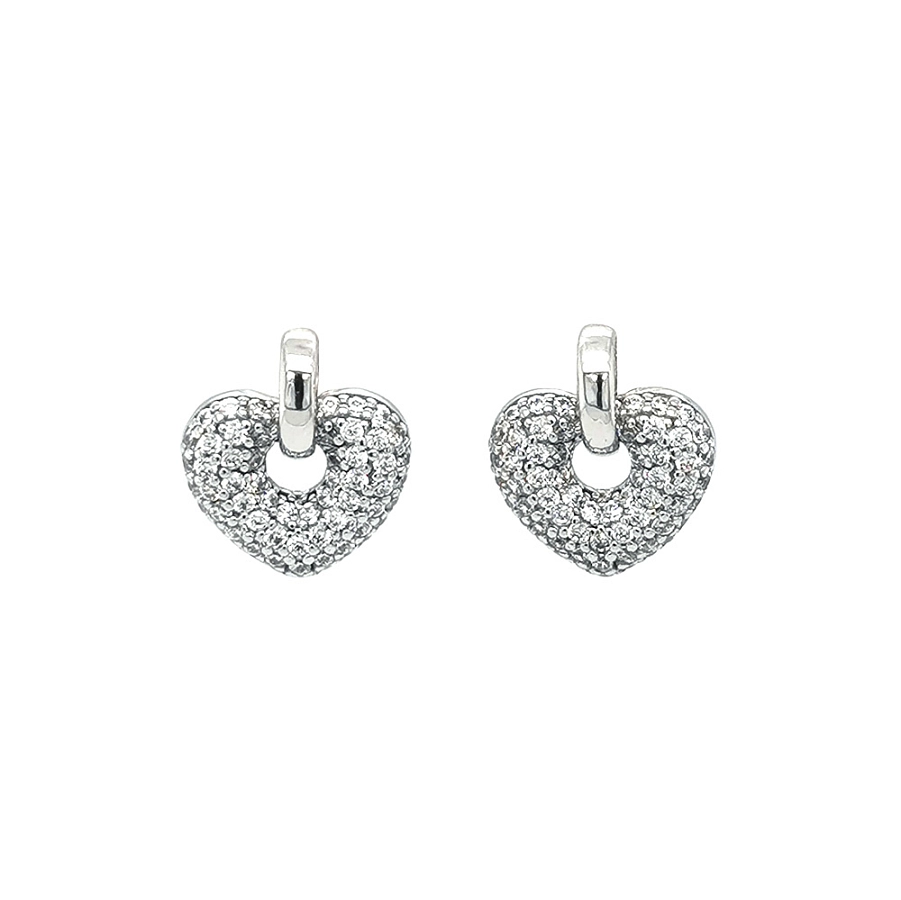 Bông tai hình trái tim đính đá zircon trong vàng trắng
