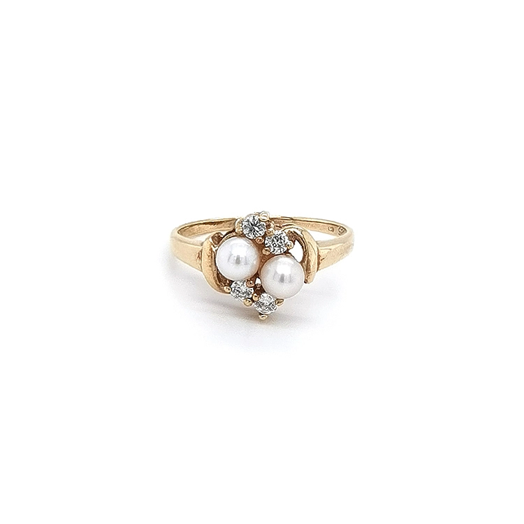 Nhẫn vàng đính ngọc trai và đá zircon