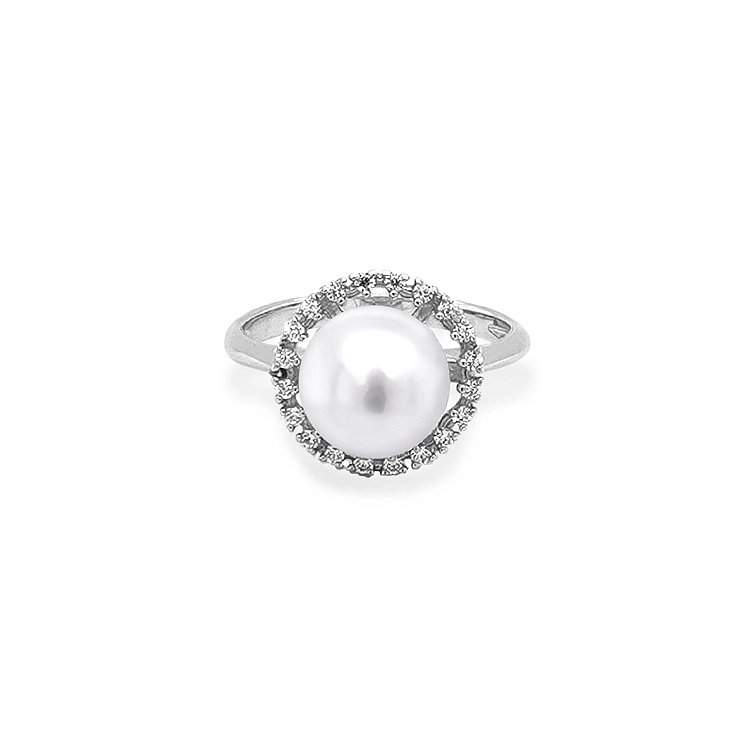 Nhẫn vàng đính ngọc trai và đá zircon