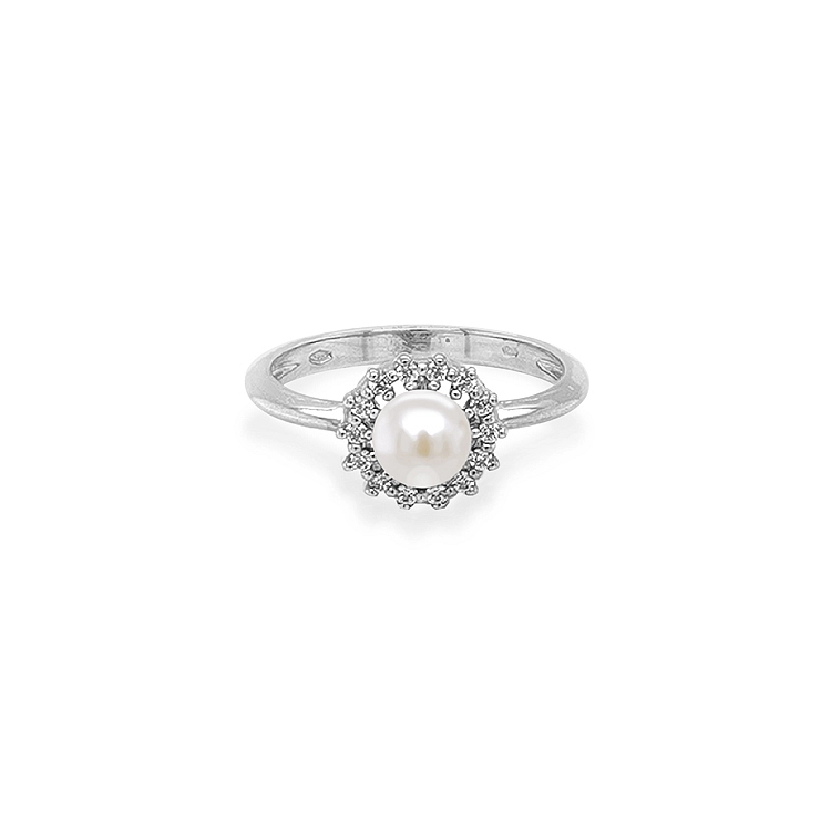 Nhẫn vàng đính ngọc trai và đá zircon