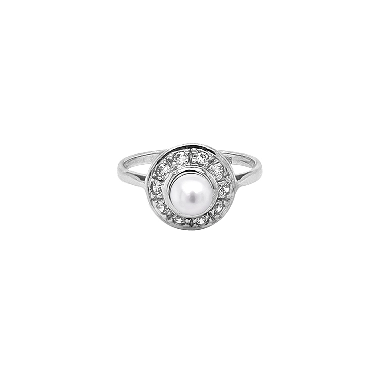 Nhẫn vàng đính ngọc trai và đá zircon