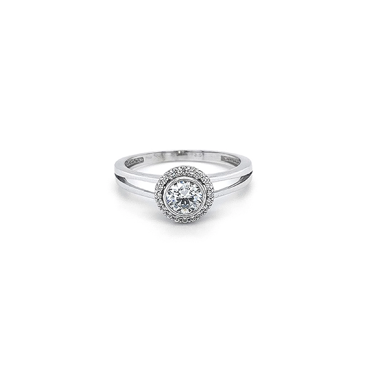 Nhẫn đính hôn bằng vàng trắng và đá zircon trắng