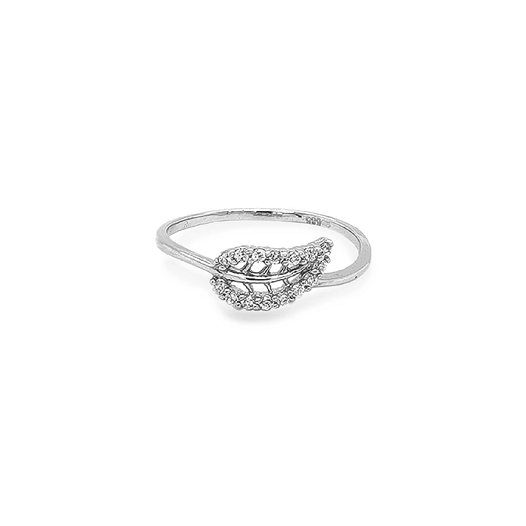 Nhẫn vàng hình lá có đính đá zircon