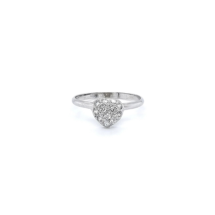 Nhẫn hình trái tim với đá zircon trắng và vàng trắng