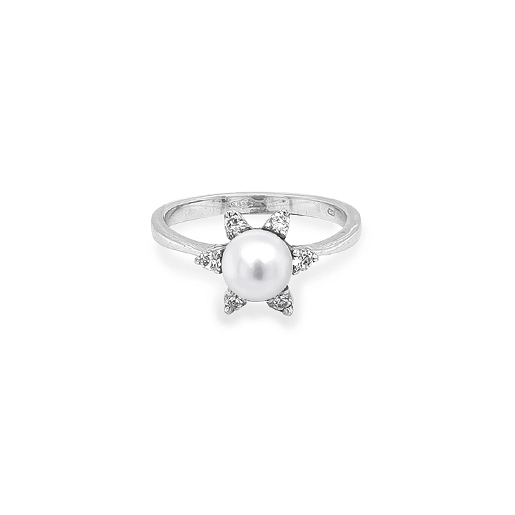 Nhẫn vàng đính ngọc trai và đá zircon