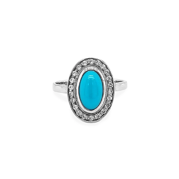 Nhẫn vàng đính ngọc lam và zirconia