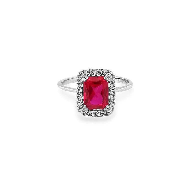 Nhẫn vàng trắng cao cấp gắn ruby và zircon