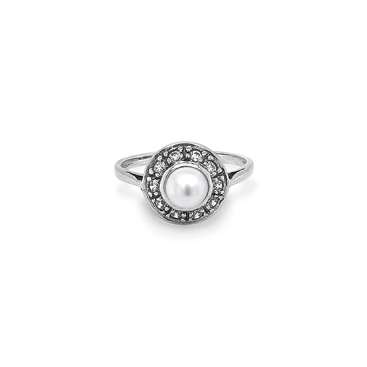 Nhẫn vàng đính ngọc trai và đá zircon
