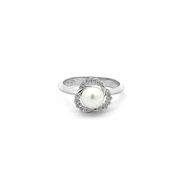 Nhẫn vàng đính ngọc trai và đá zircon