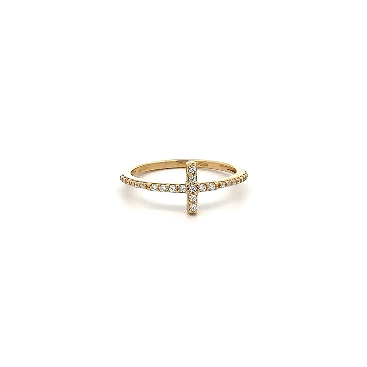Nhẫn vàng hình thánh giá đính đá zircon