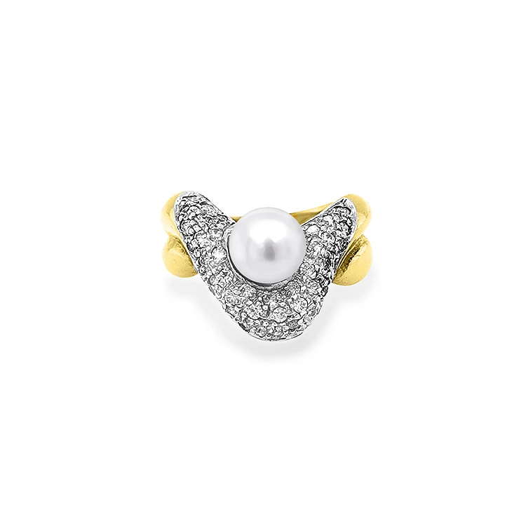 Nhẫn vàng đính ngọc trai và đá zircon