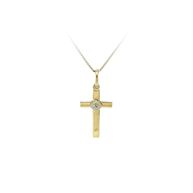 Mặt dây chuyền hình thánh giá bằng vàng đính đá zircon