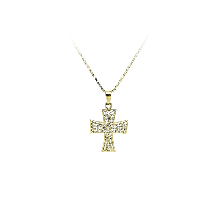 Mặt dây chuyền vàng hình thánh giá đính đá zircon
