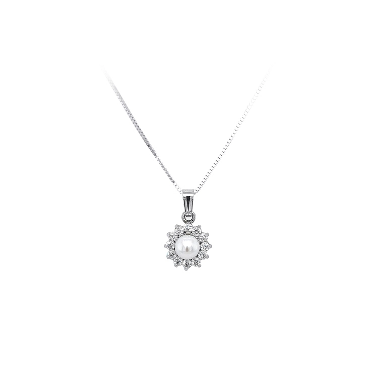 Mặt dây chuyền có ngọc trai và đá zircon trắng vàng