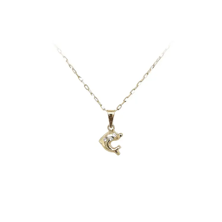 Mặt dây chuyền hình cá heo vàng đính đá zircon