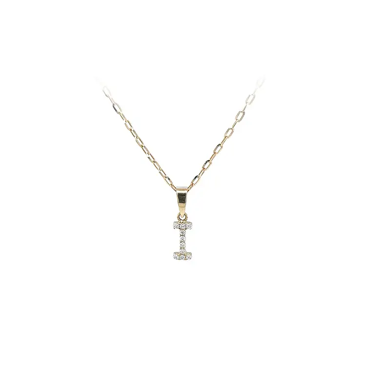 Mặt dây chuyền vàng hình chữ I đính đá zircon