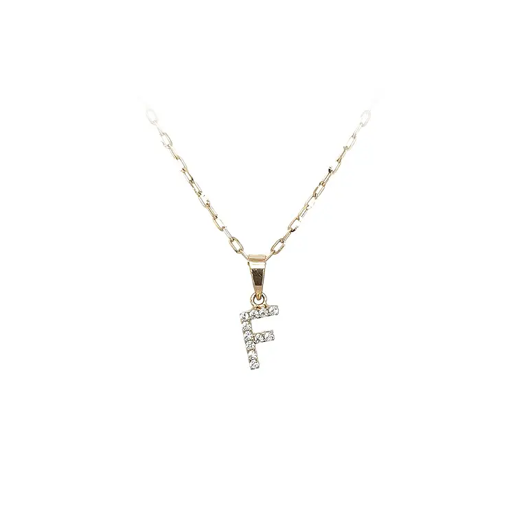 Mặt dây chuyền vàng hình chữ F đính đá zirconia