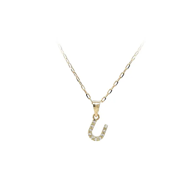Mặt dây chuyền vàng hình chữ U đính đá zirconia