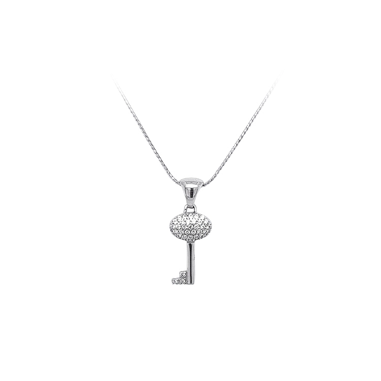 Chìa khóa dạng mặt dây chuyền với đá zircon trắng và vàng trắng