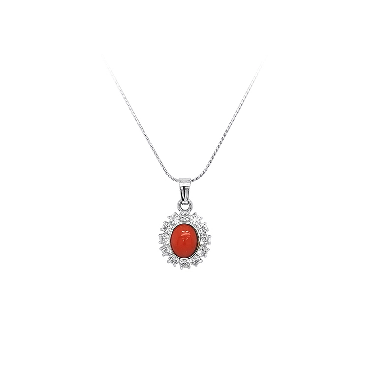 Mặt dây chuyền với san hô và đá zircon trắng vàng
